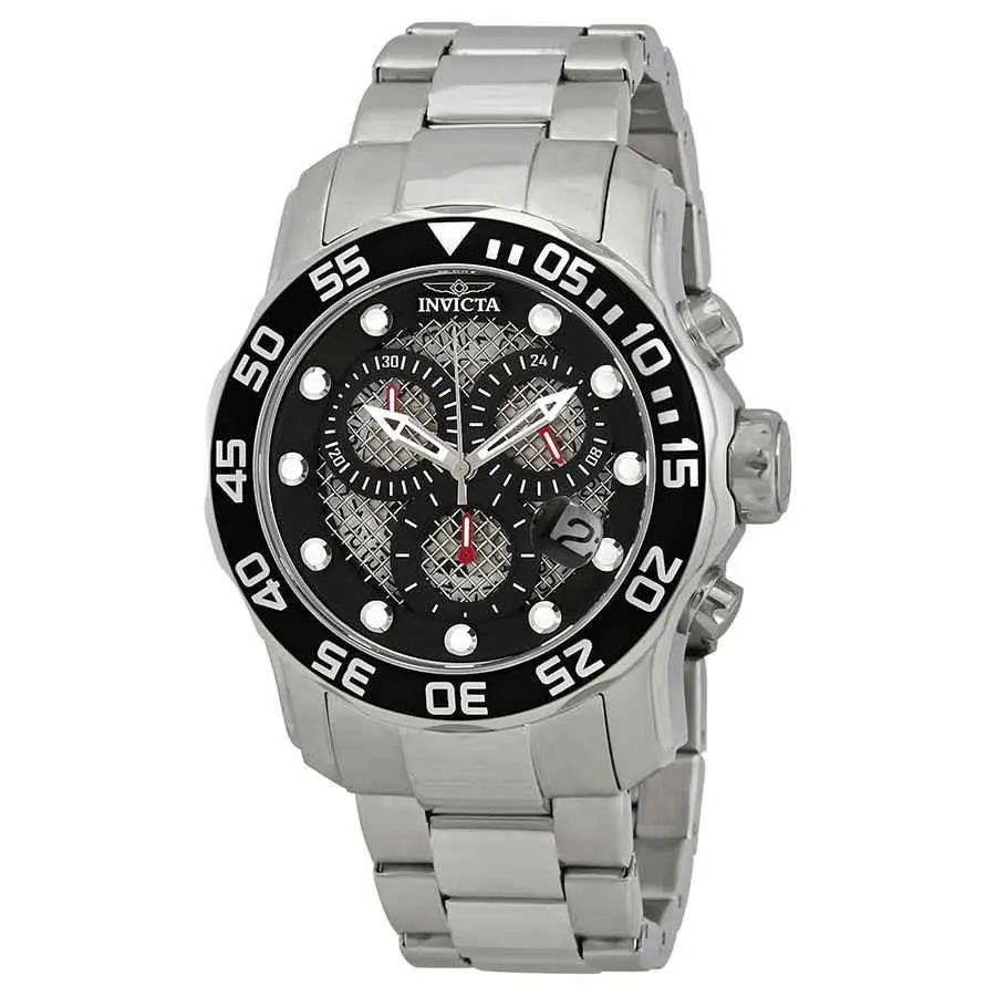 Invicta Men`s Watch Pro Diver Chrono Black Dial Stainless Steel Bracelet 19836