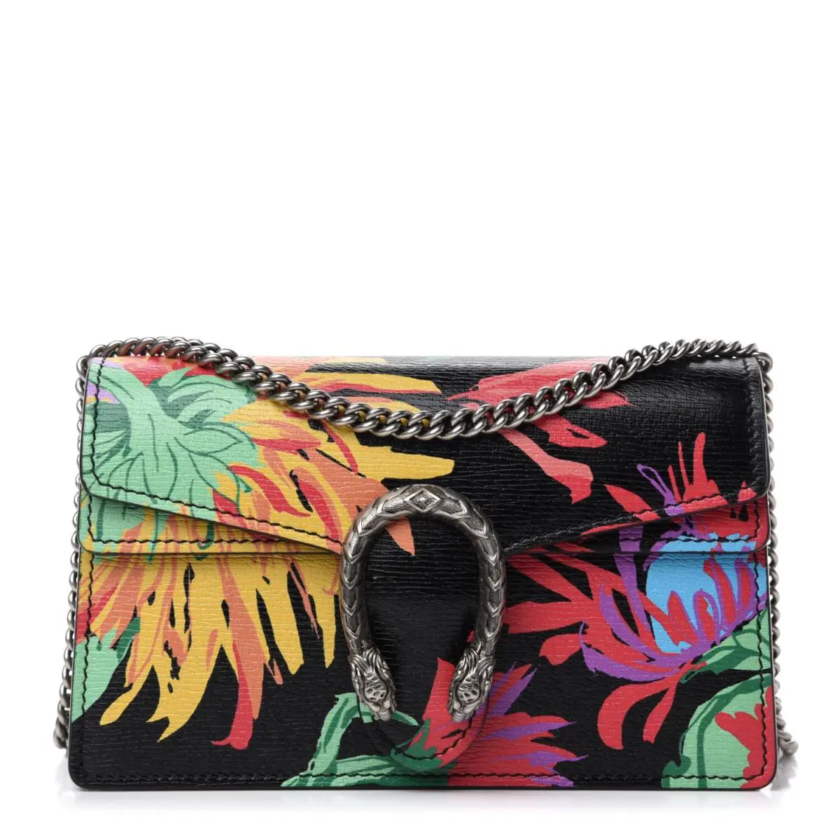 Gucci Ken Scott Dionysus Black Pink Chain Flower Bag Leather Mini Handbag