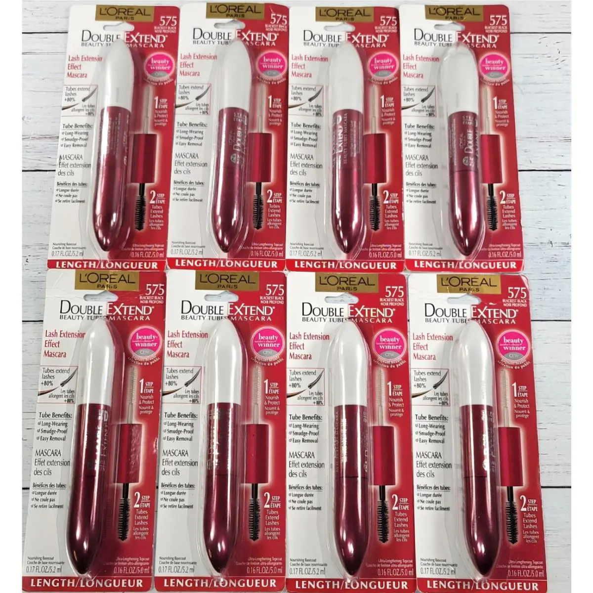 L`oréal Double Extends Beauty Tube Mascara Lash Extension Effect Blackest Black - Lot/ 8