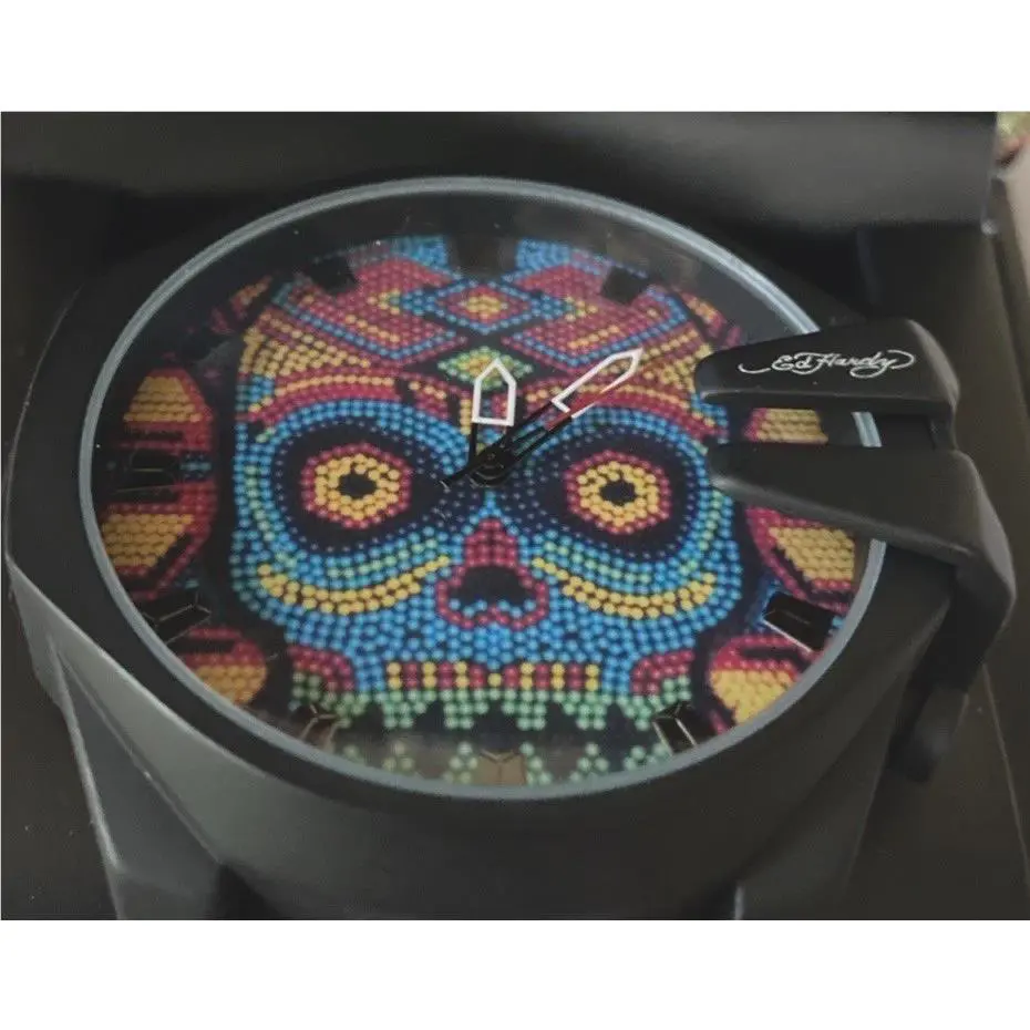 Ed Hardy Mens Multi Color Skull Watch with Mesh Bracelet Brand