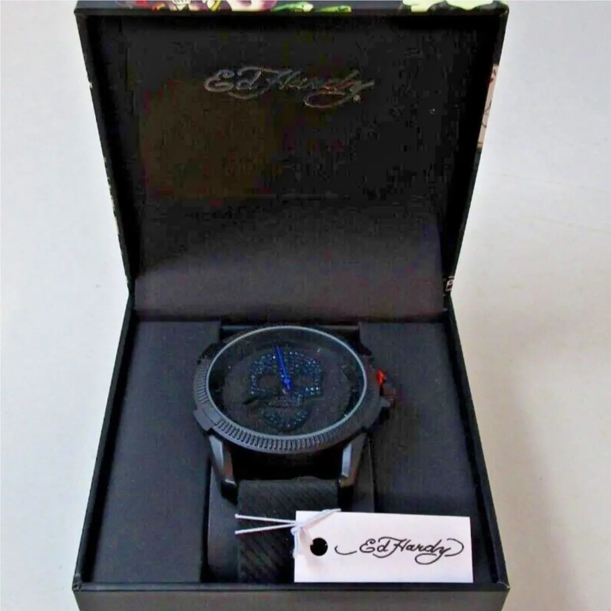 Men’s Skull Print Dial Matte Black Silicone Strap Analog Watch … by Ed Hardy