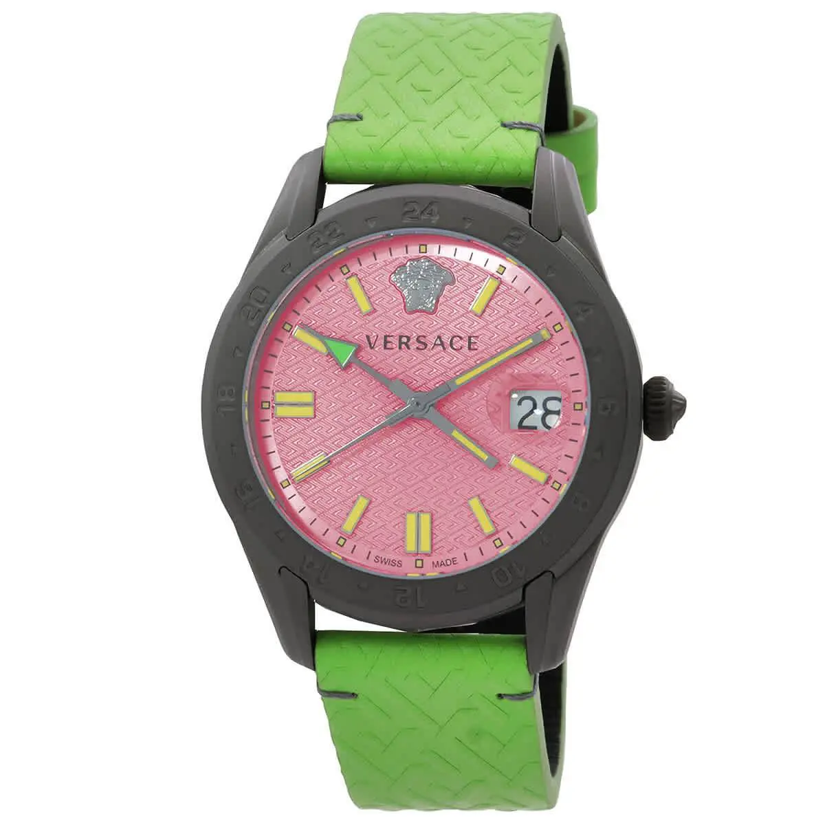 Greca Time Gmt Quartz Pink Dial Men`s Watch VE7C00323 by Versace