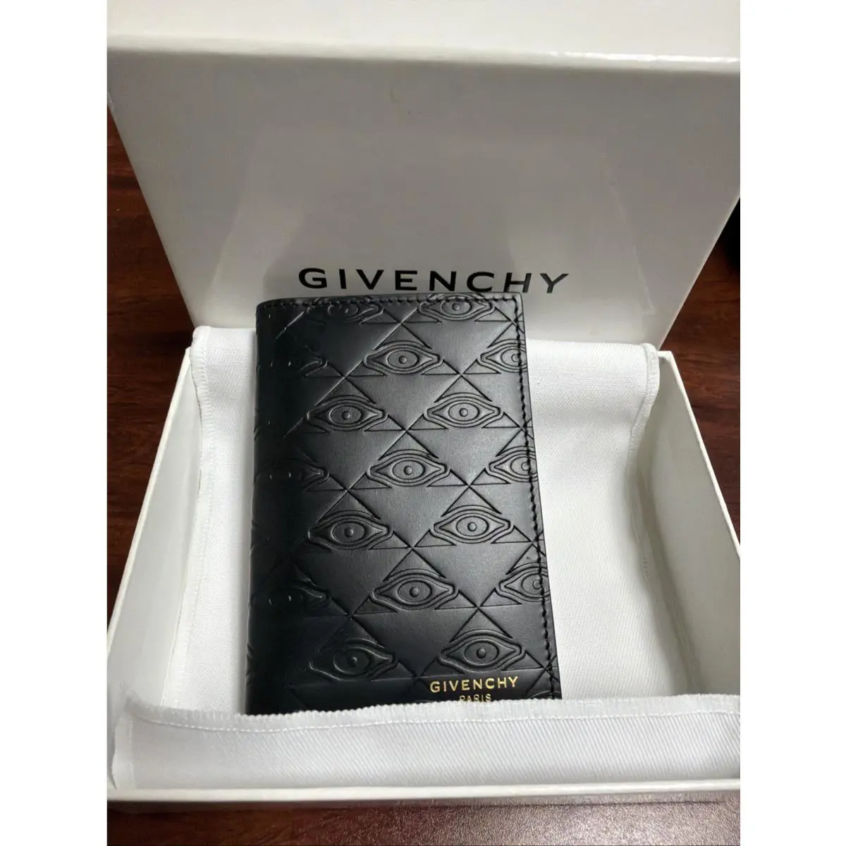 Limited Givenchy Bifold Wallet Embossed Evil Eye Pattern Calf