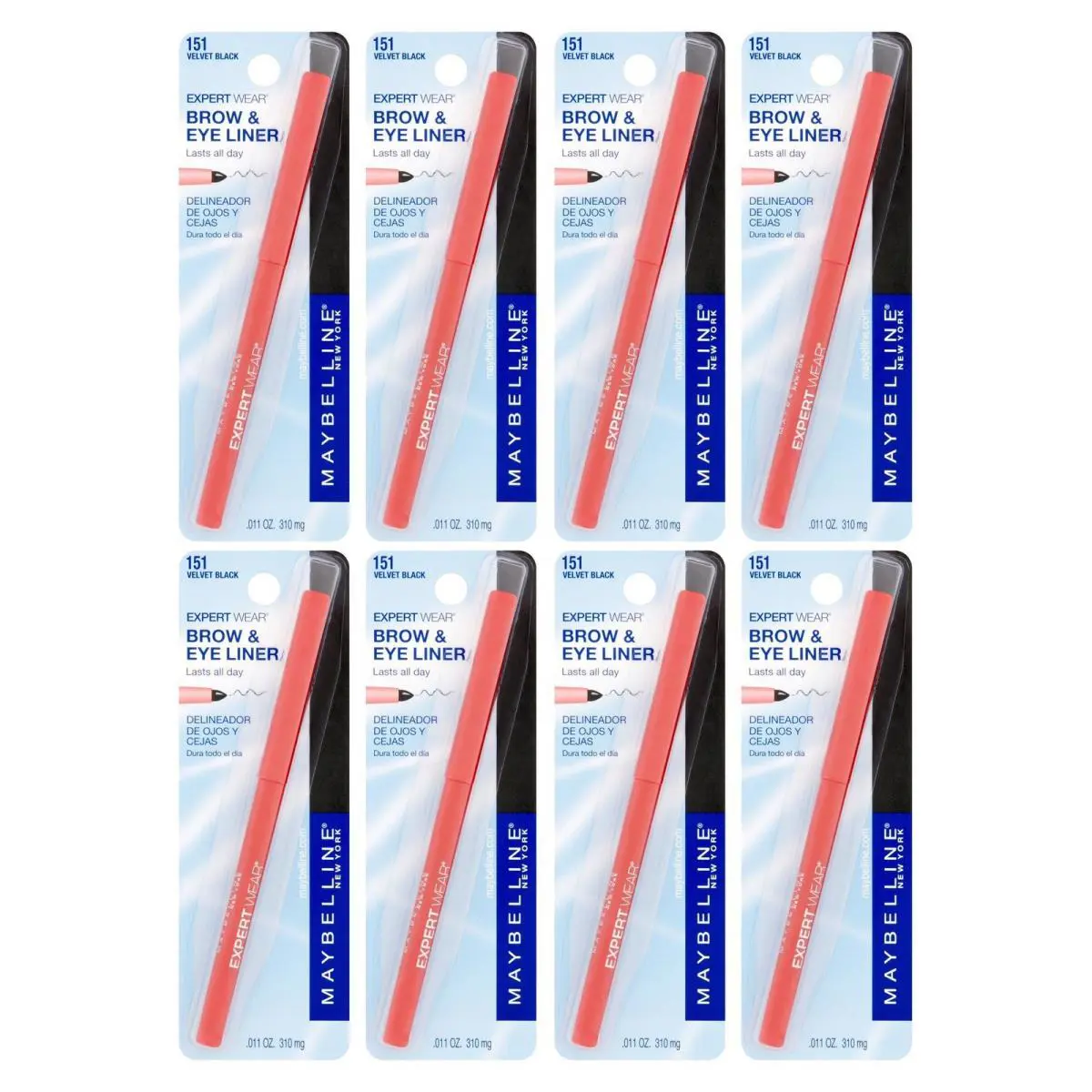 Maybelline Expertwear Brow and Eyeliner Pencil Velvet Black 8 Pack