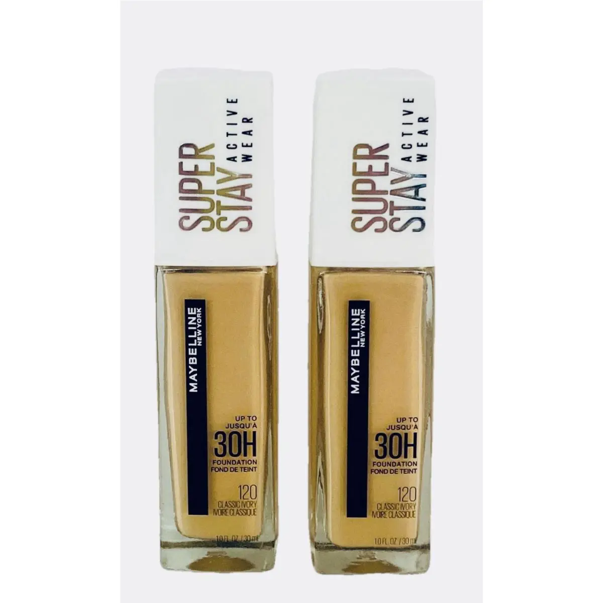 2 Pack Maybelline Super Stay 30H Foundation 120 Classic Ivory Full Coverage Htf