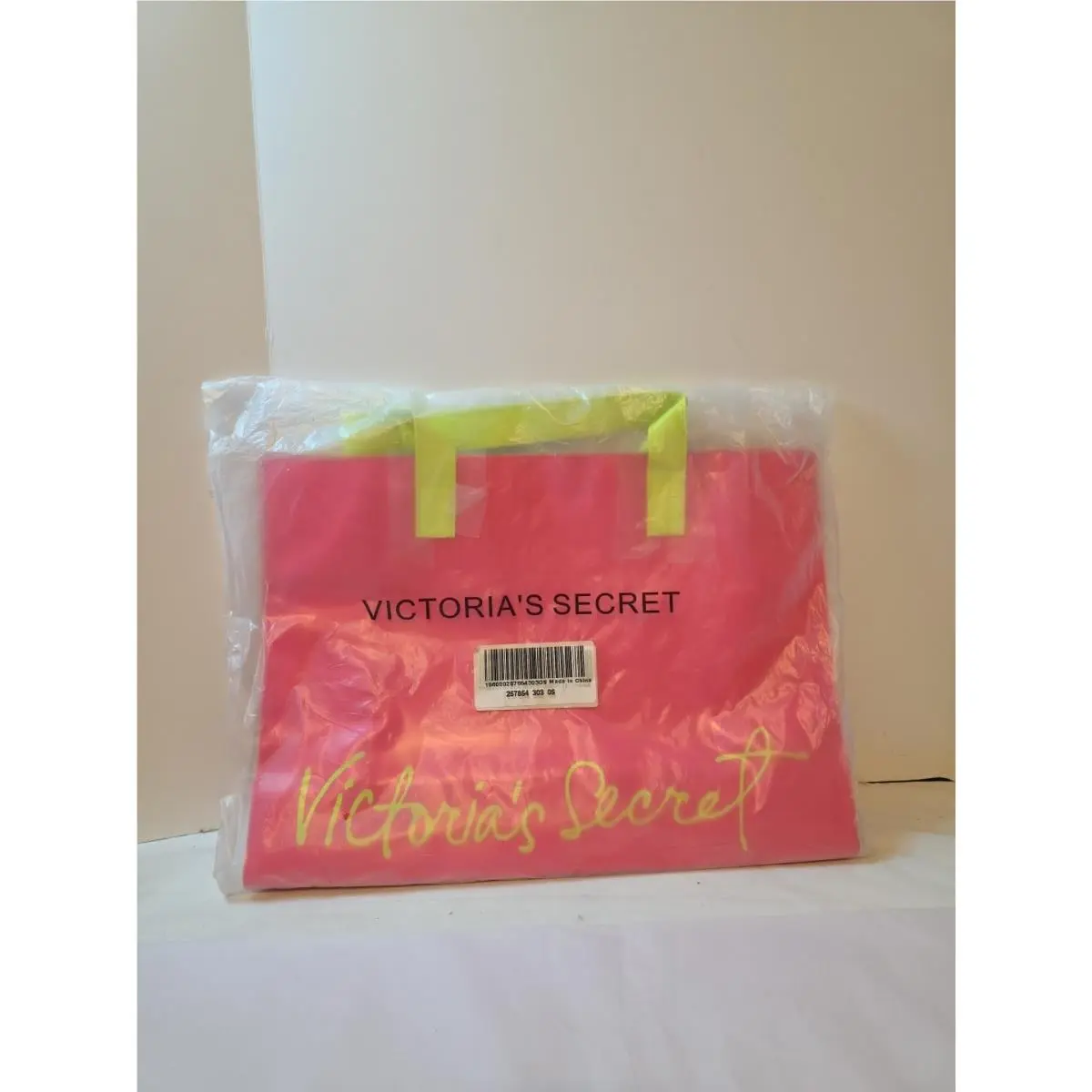 Victorias Secret Shiny Pink and Neon Green Large Tote Bag Overnight Gym
