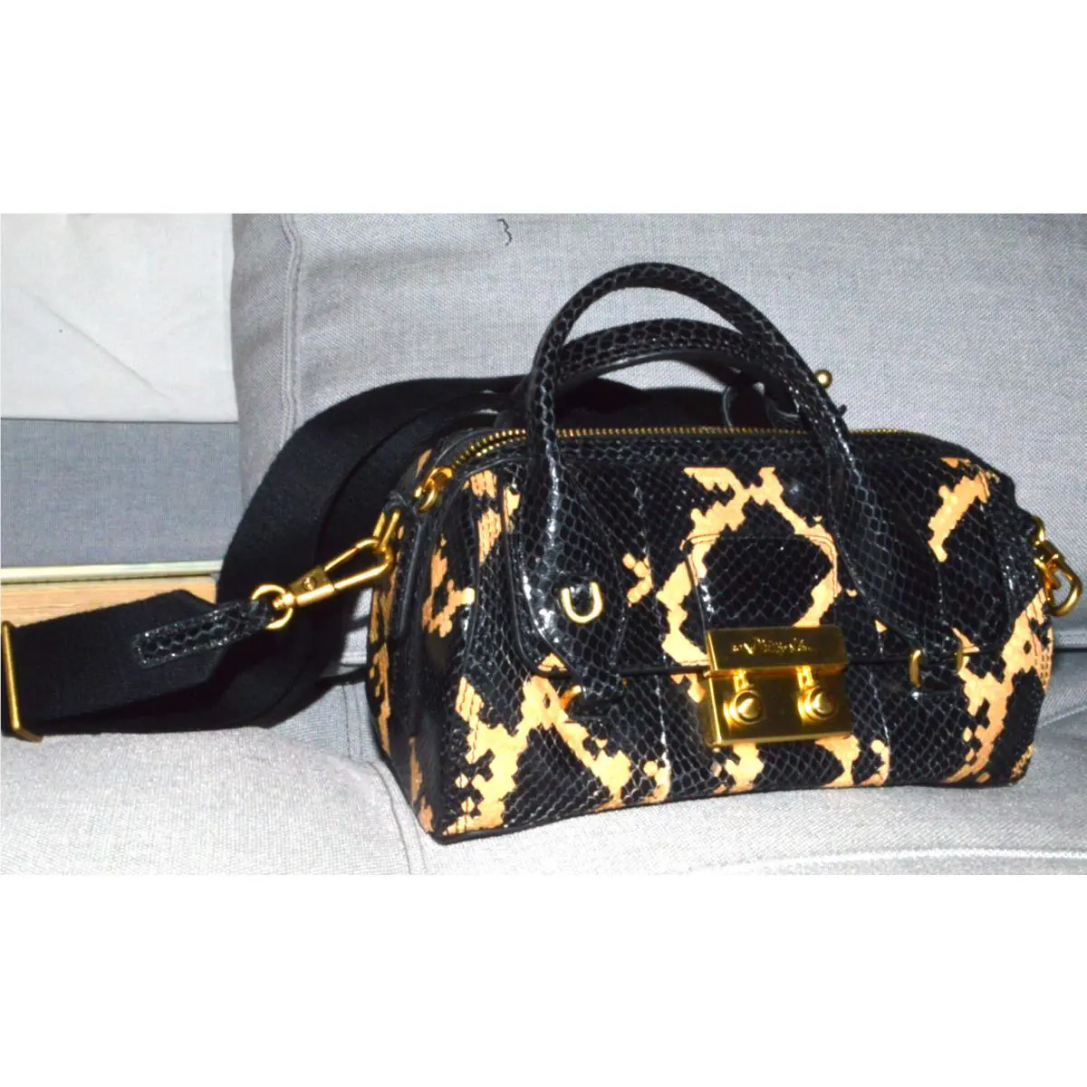 3.1 Phillip Lim Black Snake Bowler Duffle Gold Hardware Crossbody Strap Zip