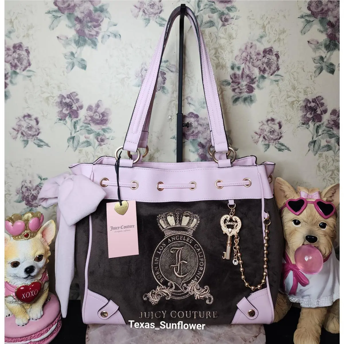 Juicy Couture Classic Juicy Lovers Chocolate Brown Pink Daydreamer Tote Bag