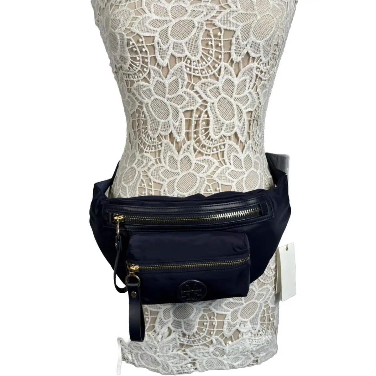 Tory Burch Women’s Nylon Zip Belt Bag / Fanny Pack Color Navy W15 xH6.25 xD2.5 - Handle/Strap: Navy Blue, Hardware: Gold, Exterior: Navy