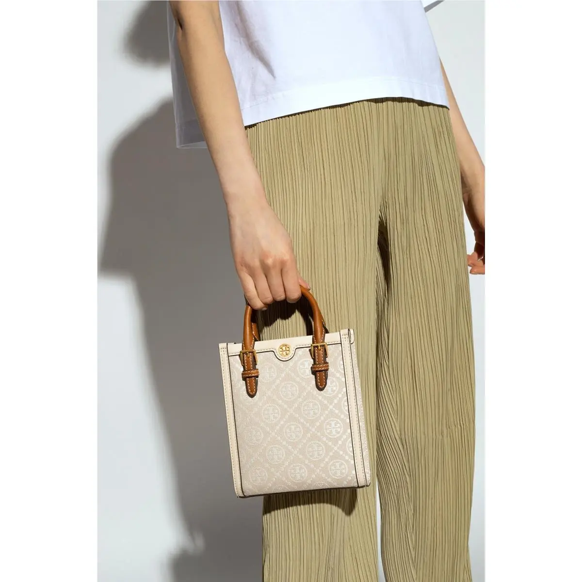 Tory Burch T Monogram Ivory Mini N/s Tote Crossbody Purse Bag 150217