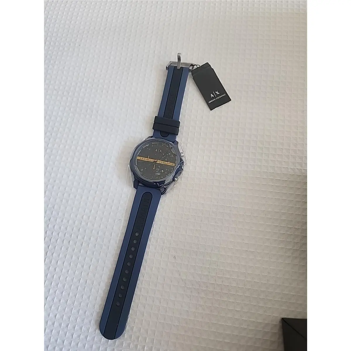 Armani Exchange Men`s Blue Silicone Black Dial Chronograph Watch AX2441