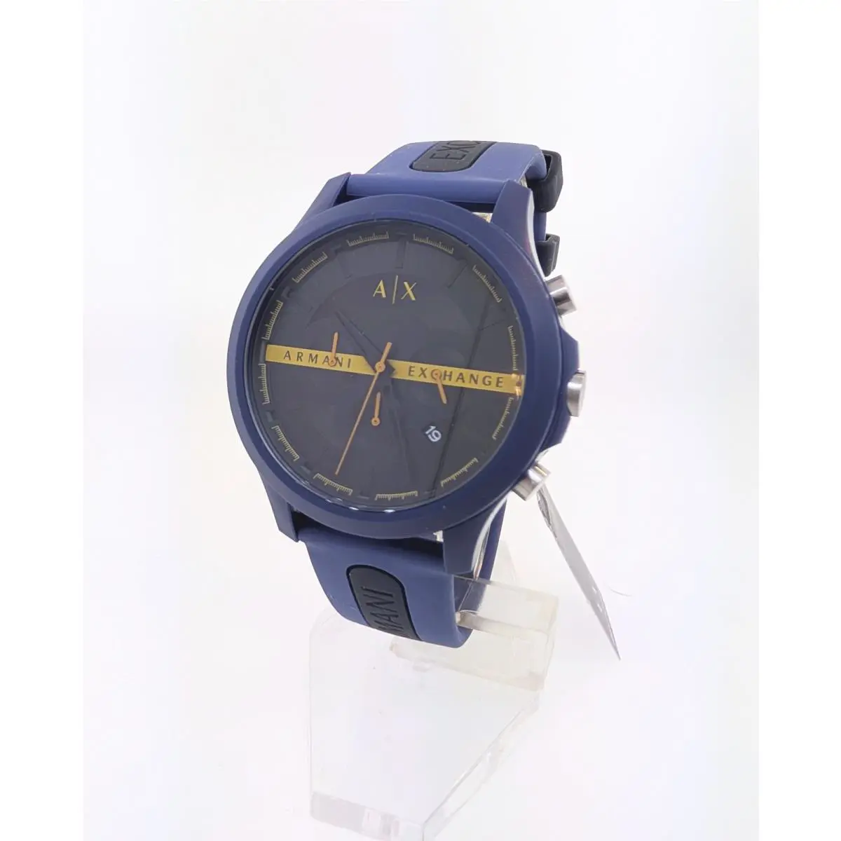 Armani Exchange Men`s Blue Silicone Black Dial Chronograph Watch AX2441