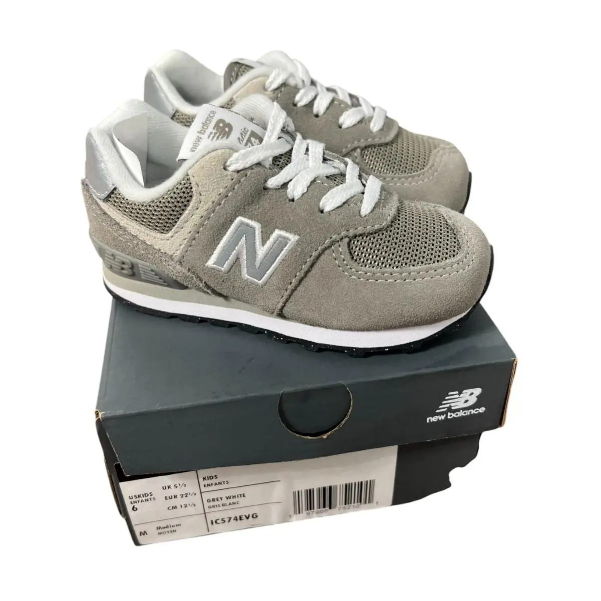 New Balance 574 Kids Infant Size 6 Grey White Suede Mesh Sneakers IC574EVG Lace