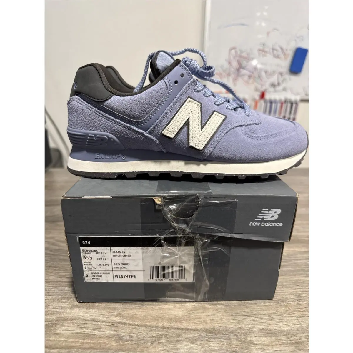 New Balance 574 WL574TPN Womens Gray Suede Lifestyle Sneakers Shoes Size 6.5