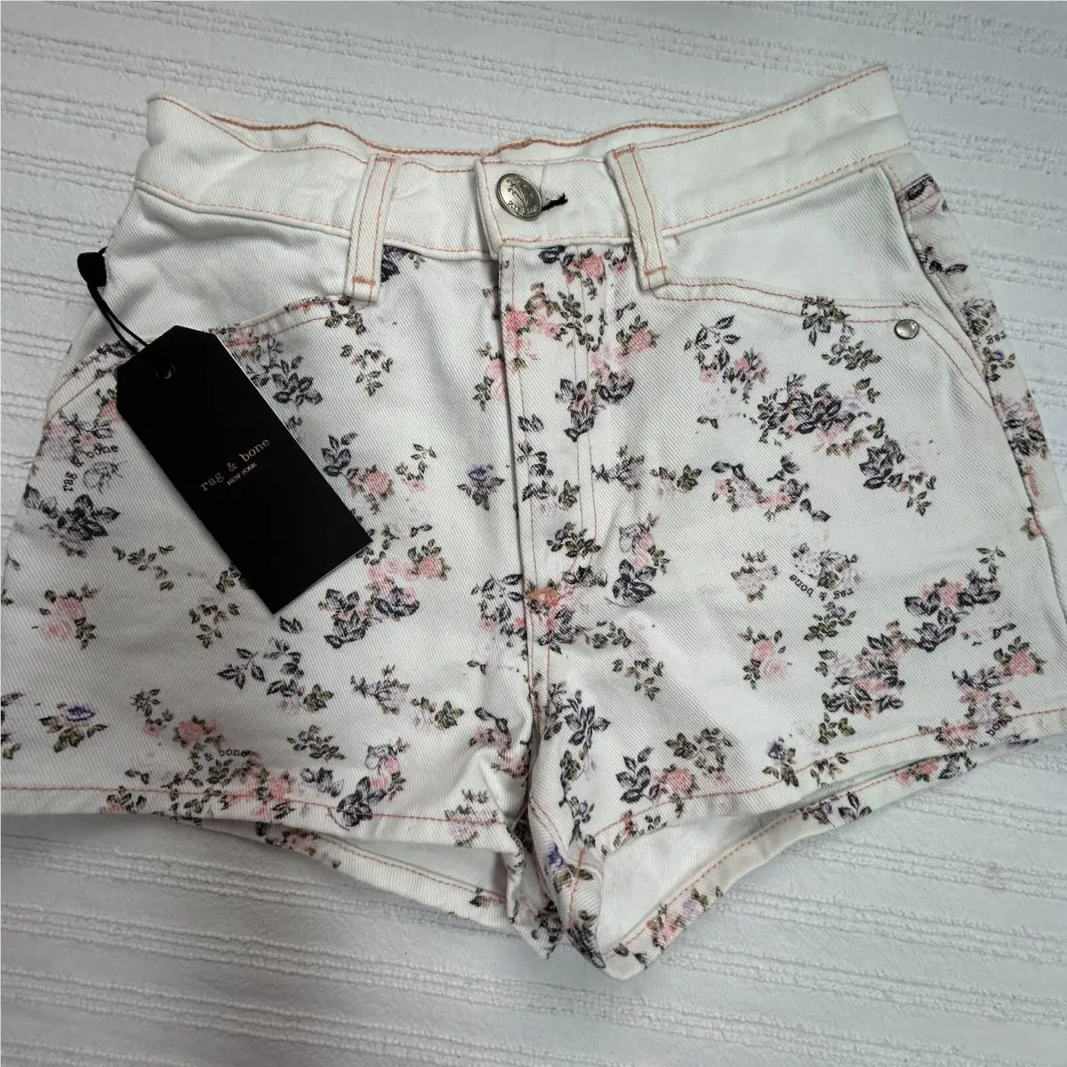 Rag Bone Womens Ellie Short Size 23 Micro Floral White Denim