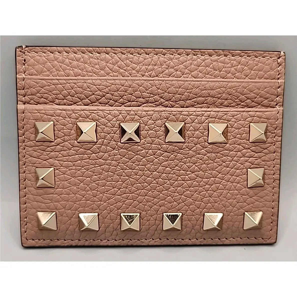 Valentino Garavani Rockstud Leather Card Case - Poudre