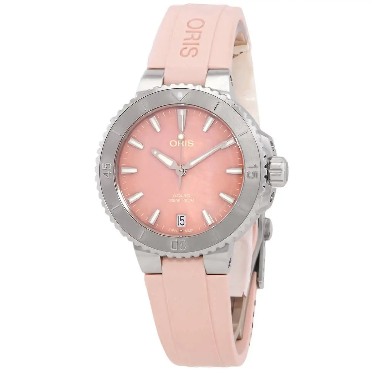 Aquis Date Automatic Pink Mop Dial Unisex Watch 01 733 7770 4158-07 4 18 by Oris