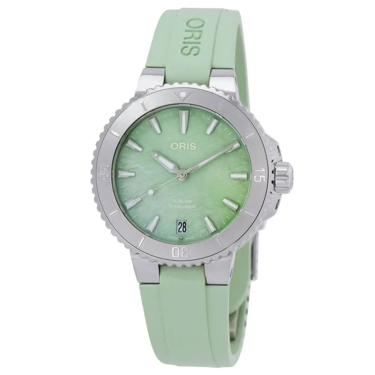 Aquis Automatic Green Dial Ladies Watch 01 733 7770 4157-07 4 18 67FC by Oris