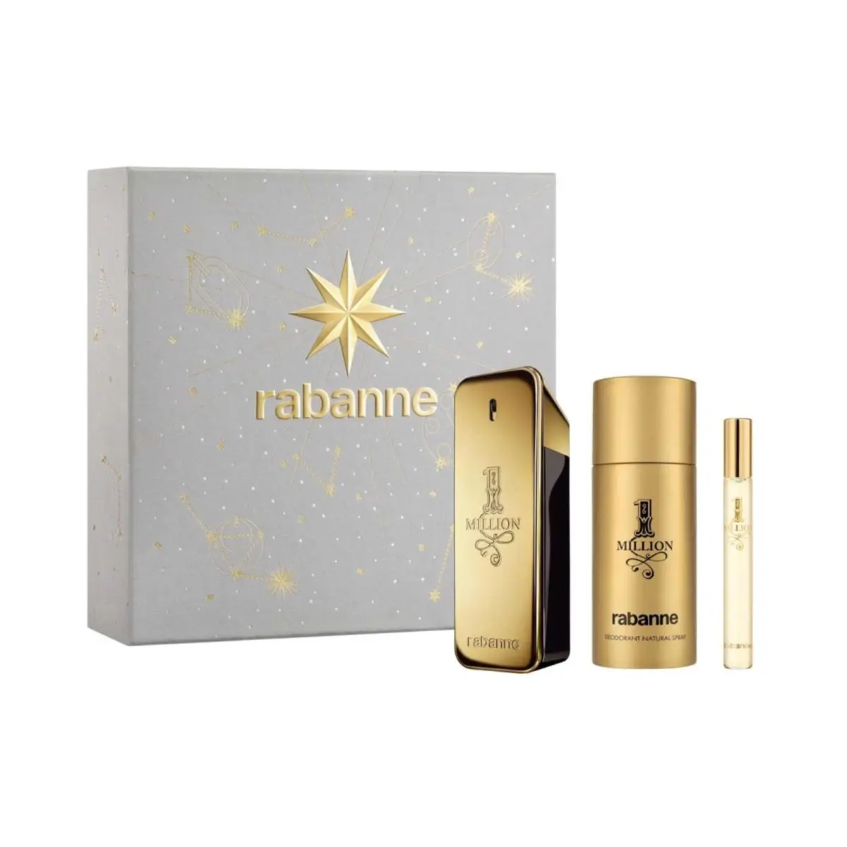 Paco Rabanne 1 Million Set 3.4oz Edt + 5.1oz Deo Spray + .34oz Mini Spray