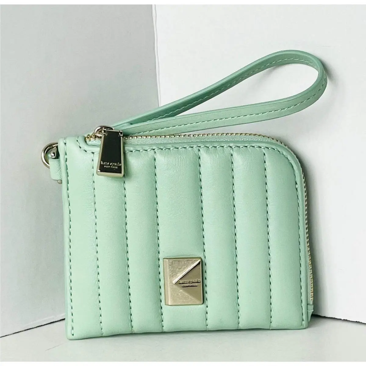 Kate Spade Deco Quilted Card Case Wristlet Pistachio Green Leather Wallet