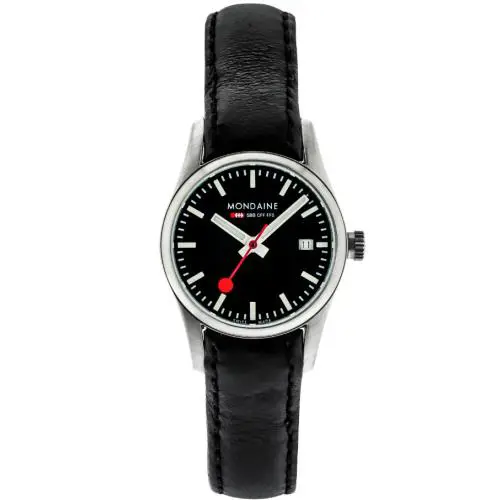 Retro Black Dial Black Leather Women’s Watch A629.30341.14SBB by Mondaine