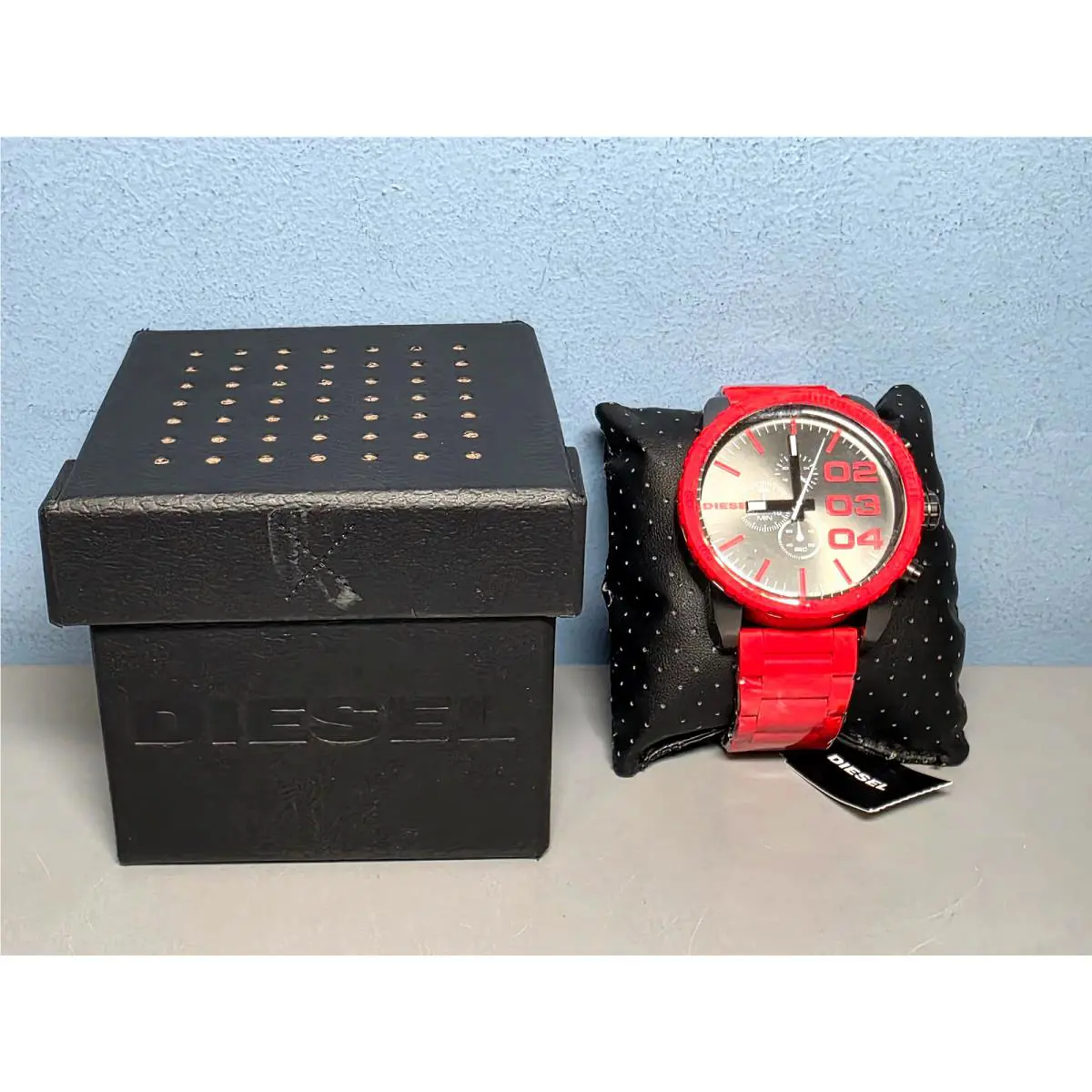 Red Diesel Men`s Double Down 51 Chronograph Watch Red Silicone Watch DZ4289