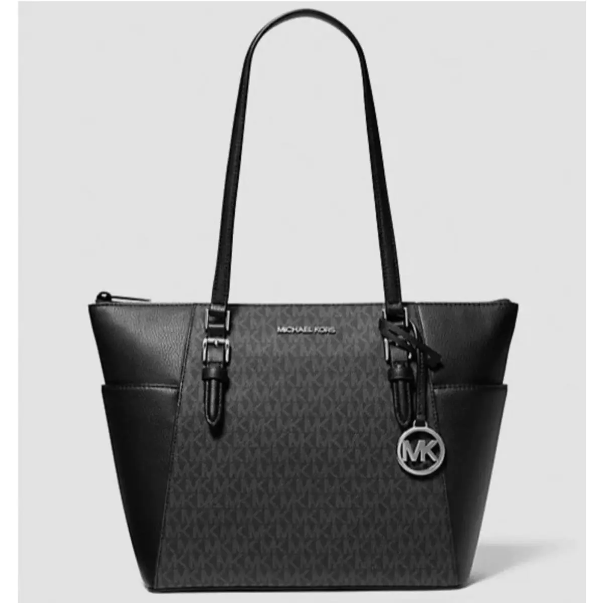 Charlotte Large Top-zip Tote Bag Signature Black by Michael Kors