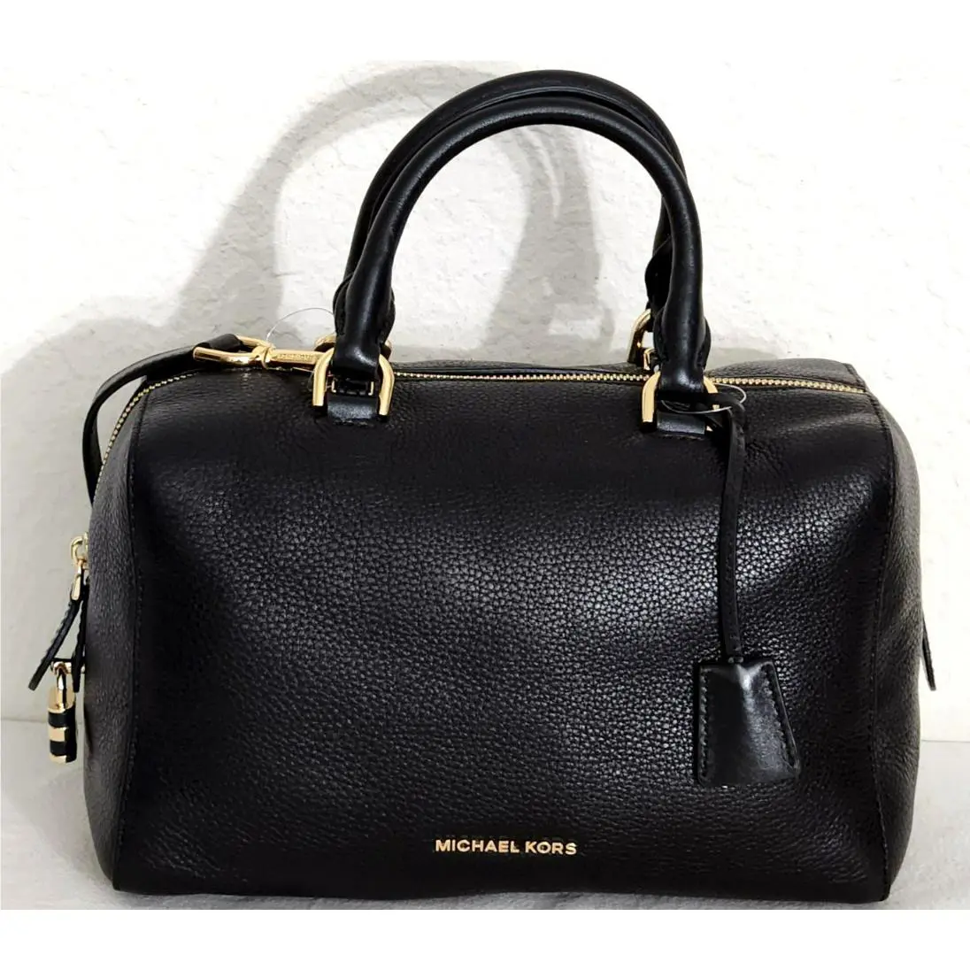 Michael Kors Kirby Black Leather Gold Med Satchel Bag /or Fulton Wallet