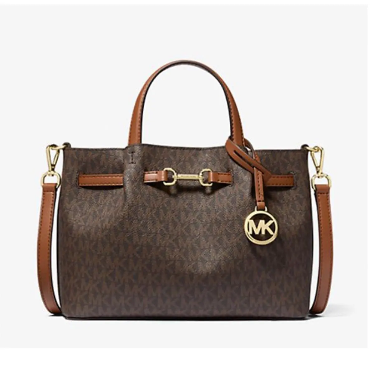 Outlet Carson Small Signature Logo Satchel Brown by Michael Kors