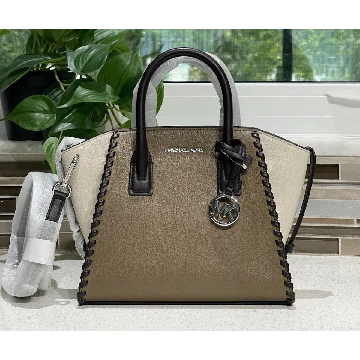Michael Kors Crossbody Braided Satchel Shoulder Bag 35F5S4VS1L Driftwood