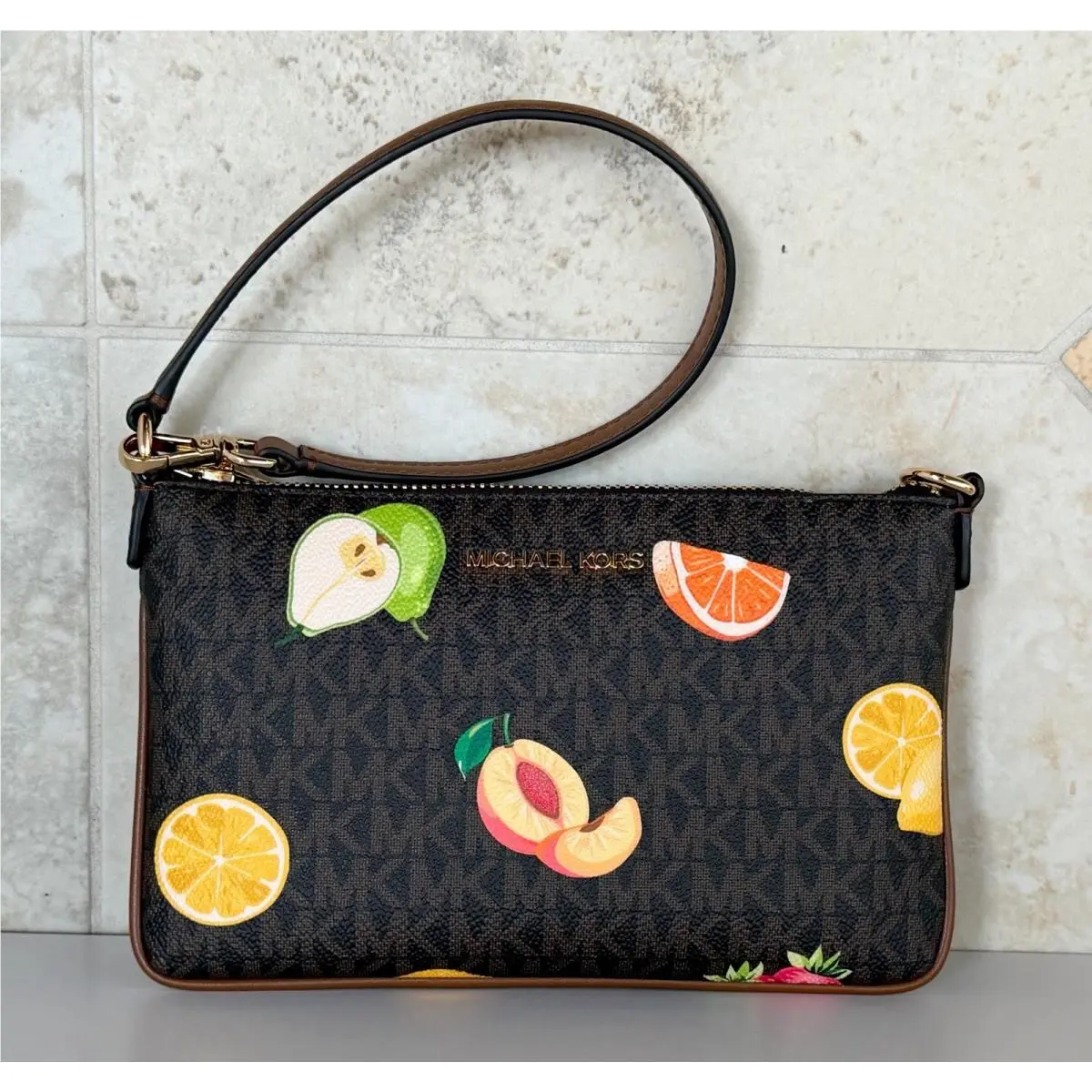 Michael Kors Jet Set Travel SM Convertible Wristlet Shoulder Mini Bag MK Brown