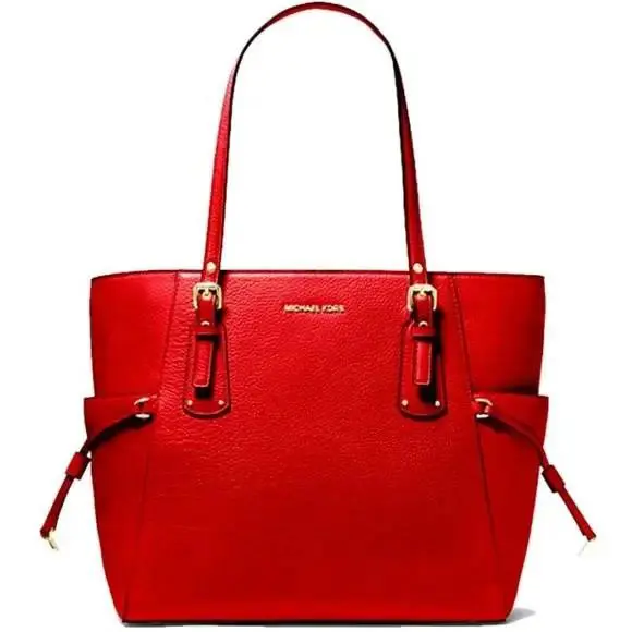 Michael Kors Pebble Leather Voyager EW Tote Travel Tote Shoulder Bag Red Flame