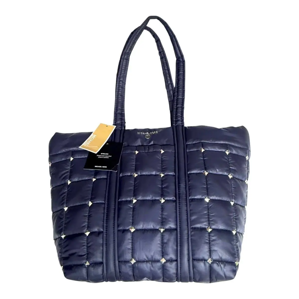 Michael Kors Blue Tote Bag Handbag Stirling Recycled Studded Purse 17x12 - Exterior: Blue, Hardware: Gold, Lining: Blue