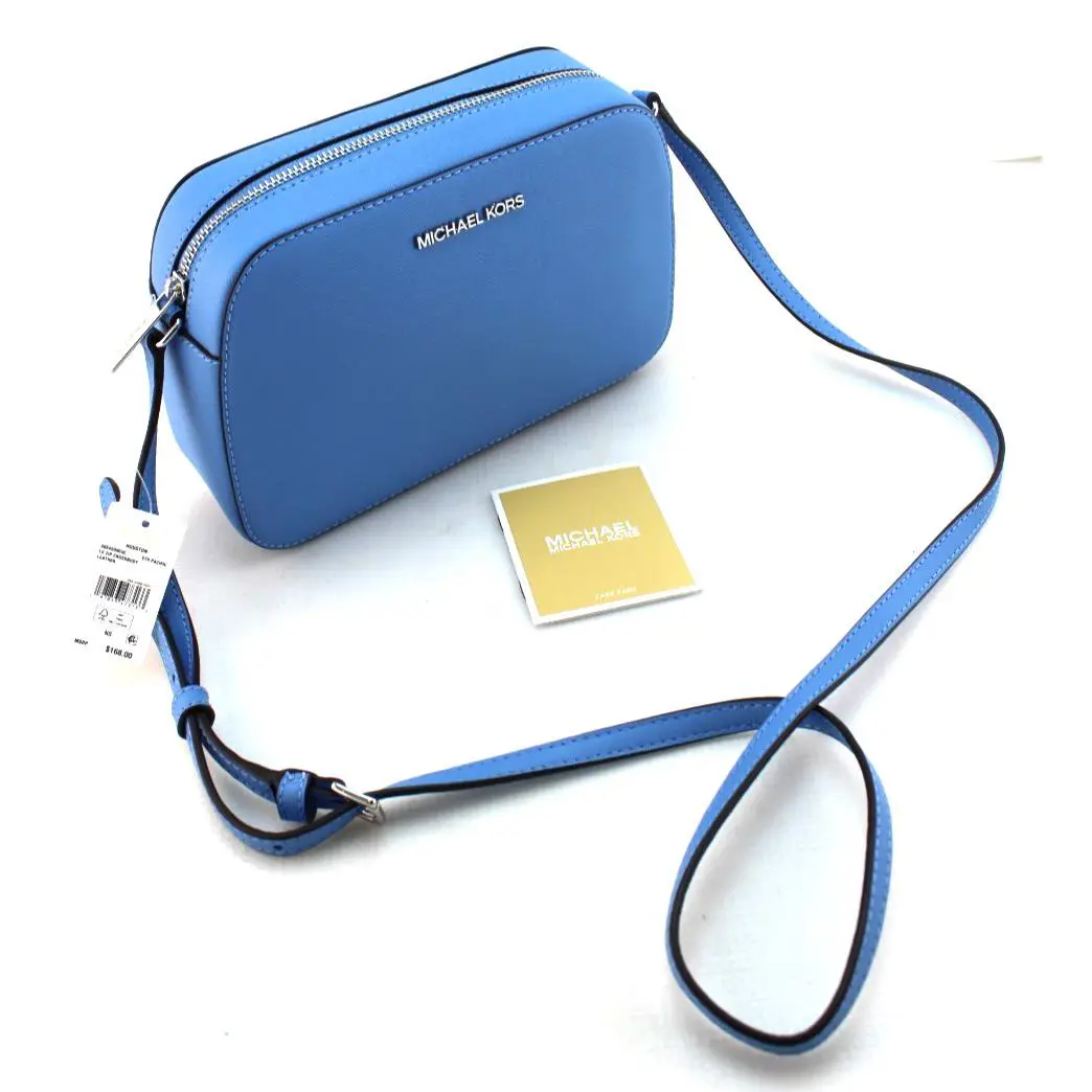 Michael Kors Houston Blue Leather Crossbody Handbag 10 x 7 x 3