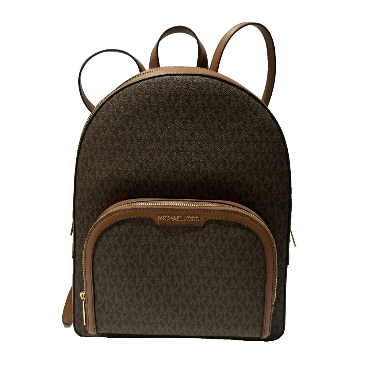 Michael Kors Jaycee Large Zip Pocket Backpack Travel Bag Tote MK Brown Logo