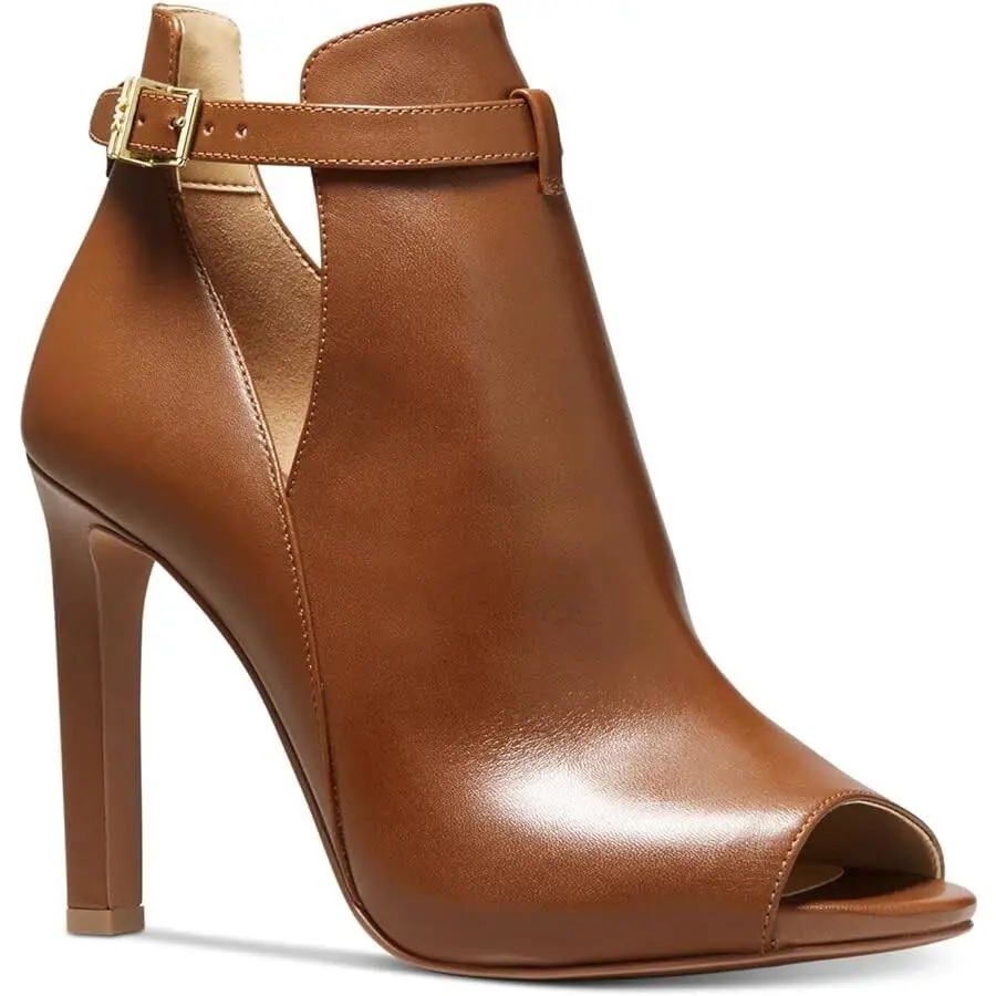 Michael Kors Women`s Lawson Buckled Open Toe Shooties Luggage Sz 8