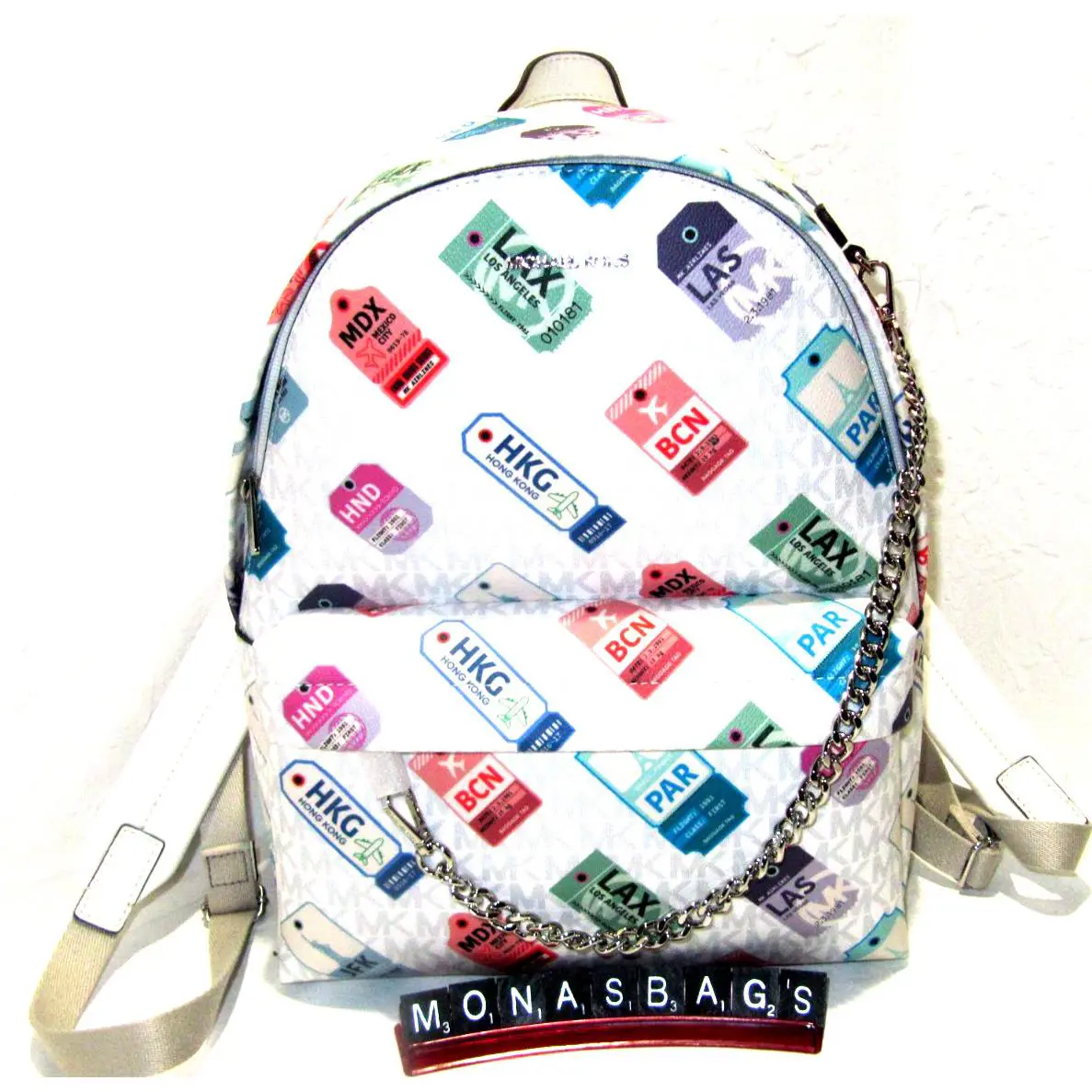 Michael Kors Slater Medium Chain Backpack Optic White Travel World