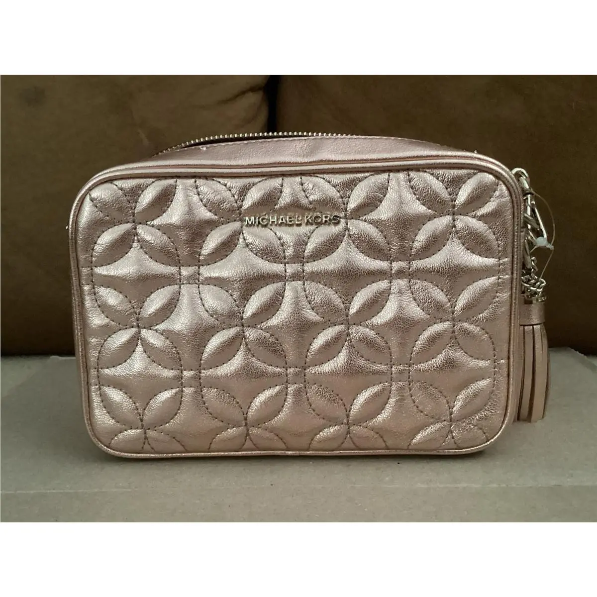 Michael Kors Quilted Floral Crossbody Bag Rose Gold 0149