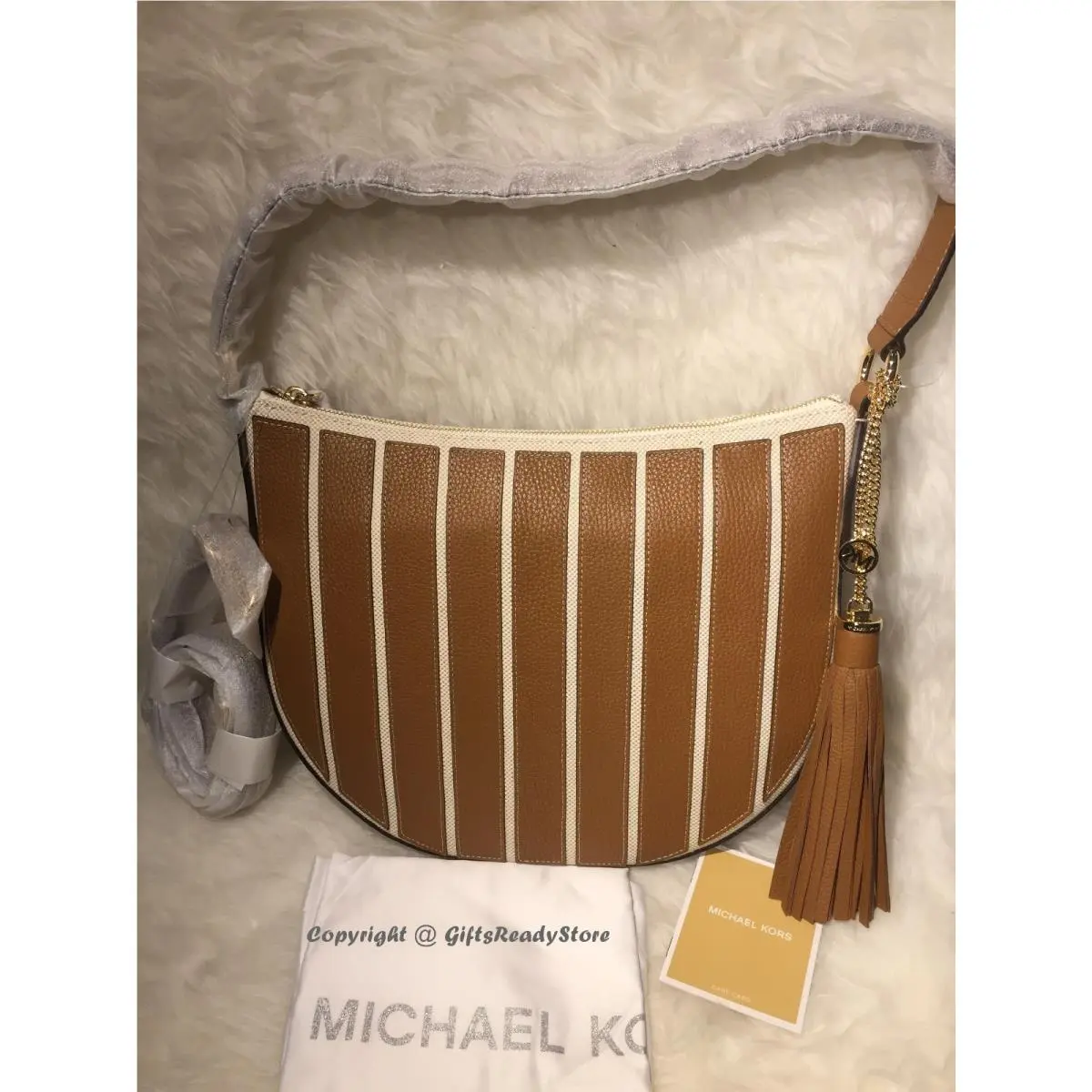 Michael Kors Brooklyn Applique Strap Medium Convertible Hobo Bag-acorn