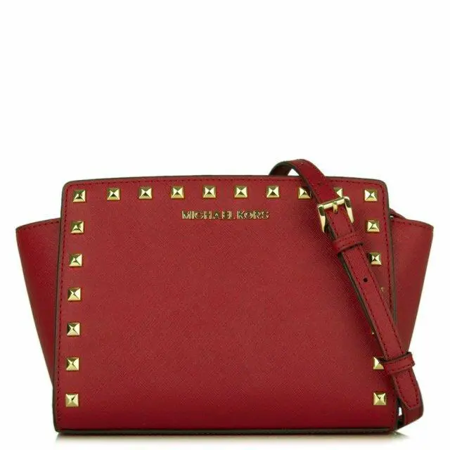 Michael Kors Selma Stud Mini Messenger Red Cherry Handbag 32H4GSMC3L