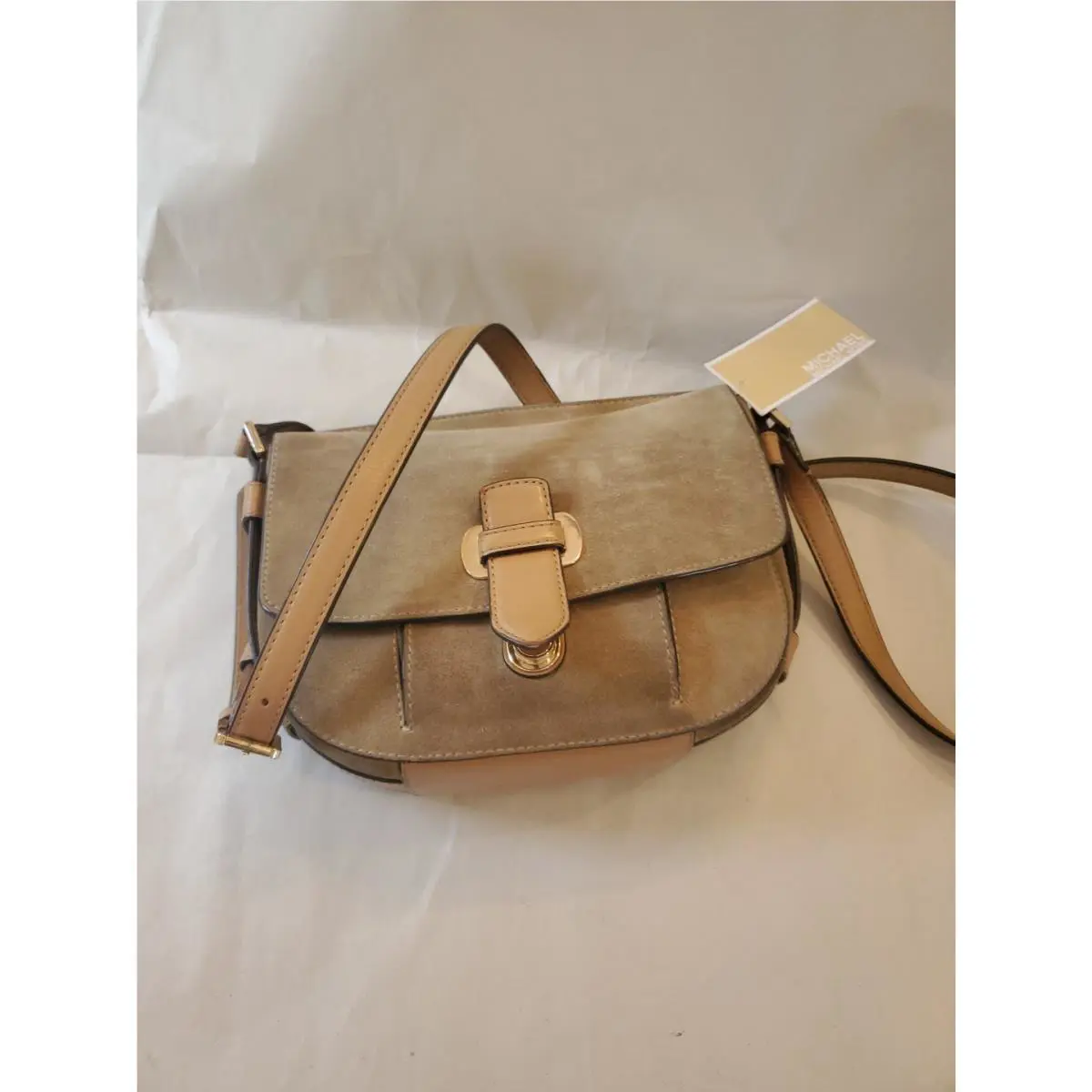 Michael Kors Romy Handbag Crossbody Tan Suede Leather Saddlebag