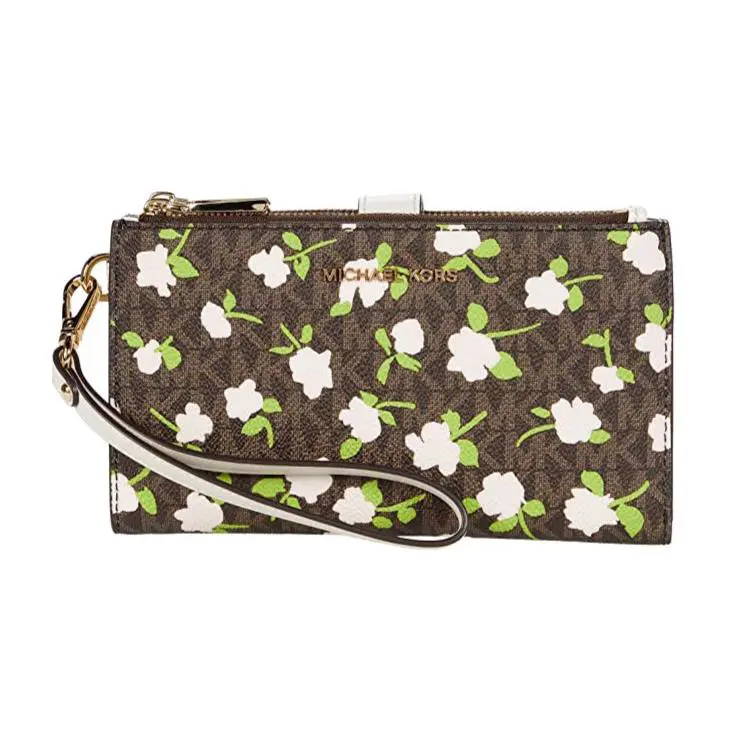 Michael Kors Jet Set Double Zip Floral Brown Multi Imported Wristlet