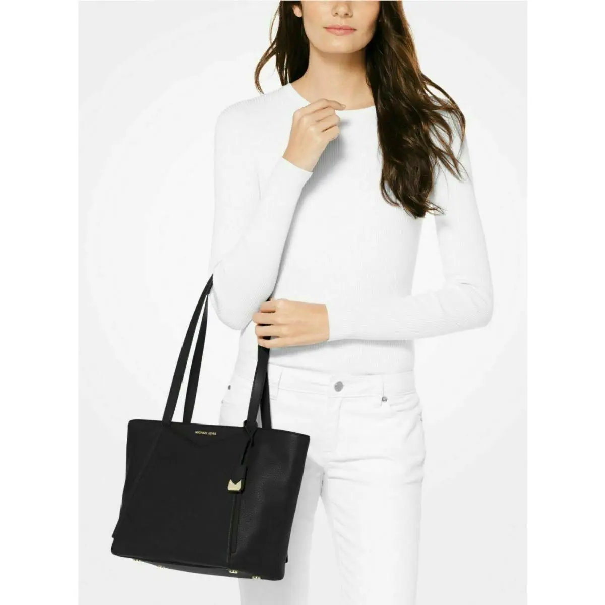 Michael Kors Black Leather Zip Top Tote Bag