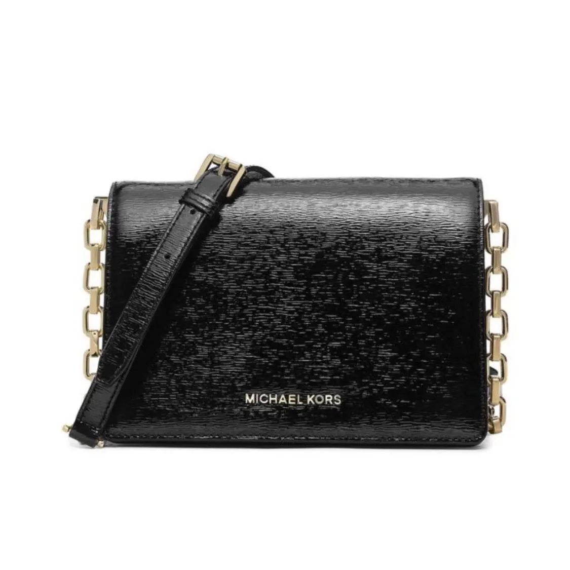 Michael Kors Brinkley Messenger Cross-body Black Patent Leather Handbag Sm/ MD