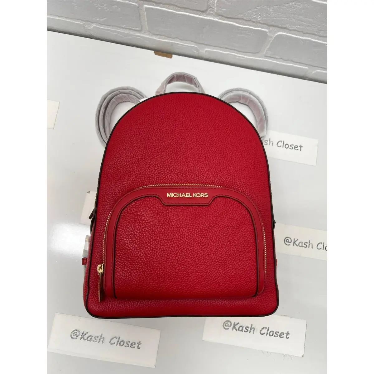 Michael Kors Backpack Jaycee Medium Pebbled Leather Bag Bright Red