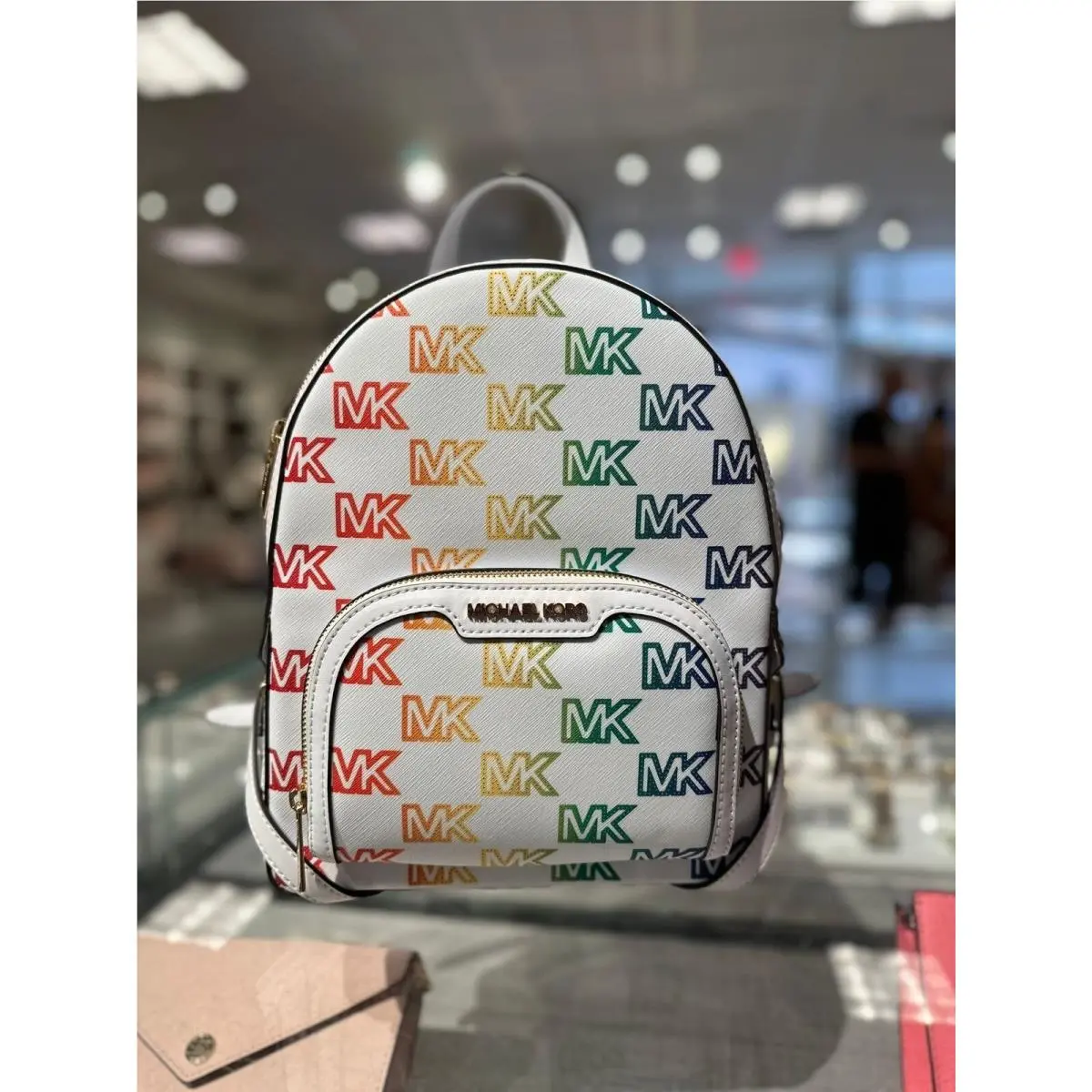 Michael Kors Backpack Jaycee Medium MK Signature Rainbow Optic White