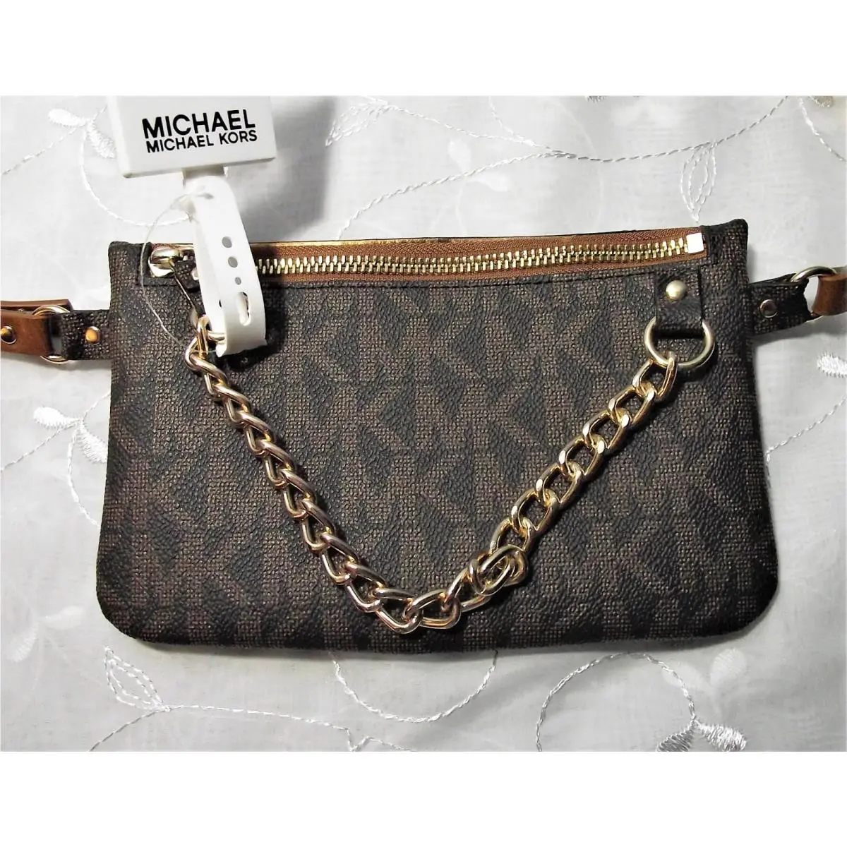 Belt Bag Waist MK Logo with Chain Chocolate Brown Size: XL by Michael Kors