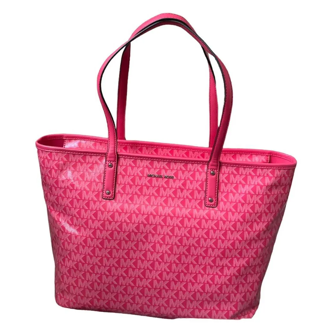 Michael Kors Signature Carter Large Top Zip Tote Bag Dark Pink