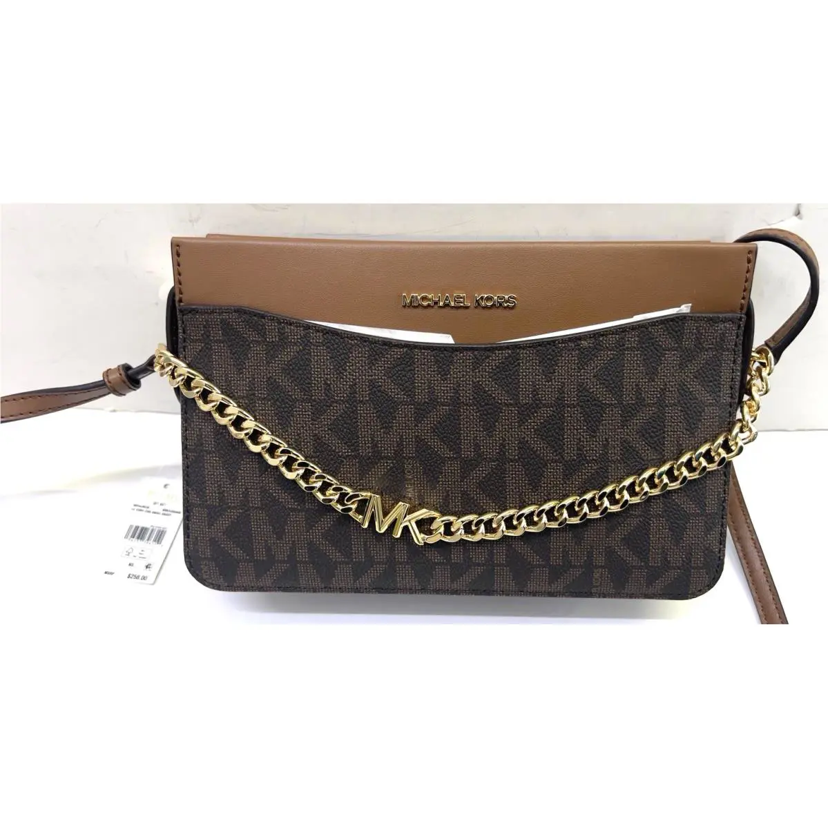 Michael Kors Jet Set Convertible Chain Logo Shoulder Crossbody Brown