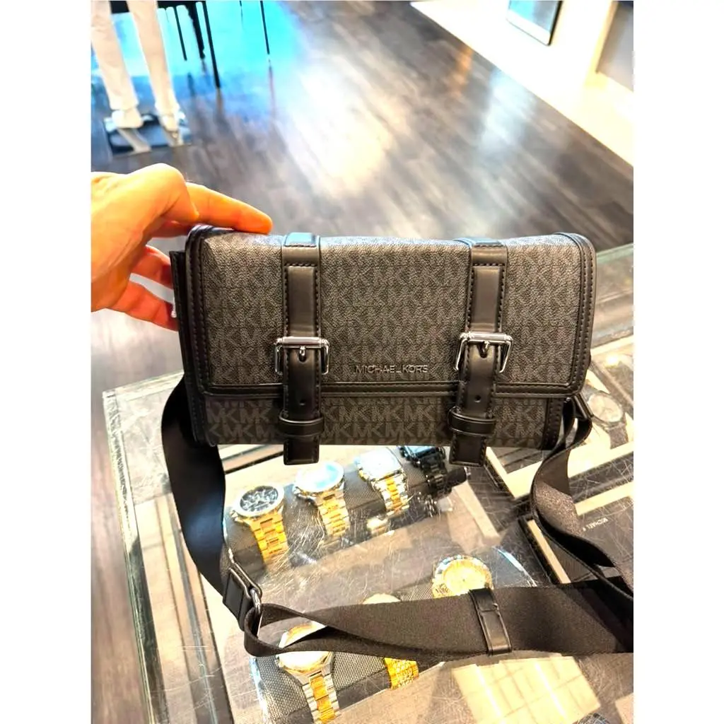 Michael Kors Cooper Men MK Signature Logo Crossbody Messenger Handbag Bag Black